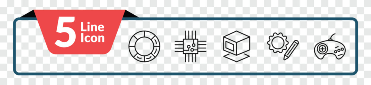 outline technology icons set - colory theory, big chip, customize, sega gamepad. editable vector for web and mobile ui
