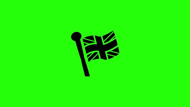 Clean 4K horizontal video of a waving British Union Jack national flag pole silhouette bouncing. Universal political travel country design asset.