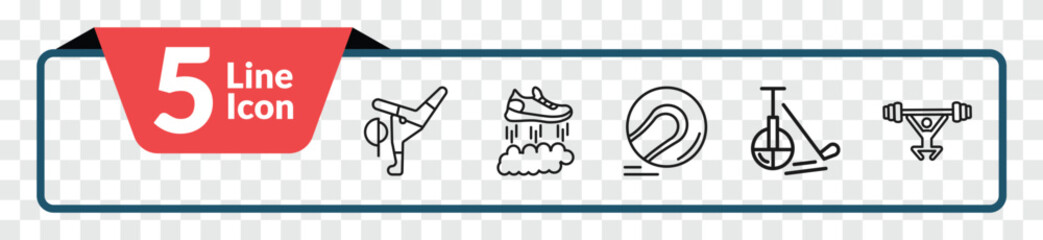 outline sports icons set - breakdance, flying shoes, unicycling hockey, weight lifting. editable vector for web and mobile ui © IconArt