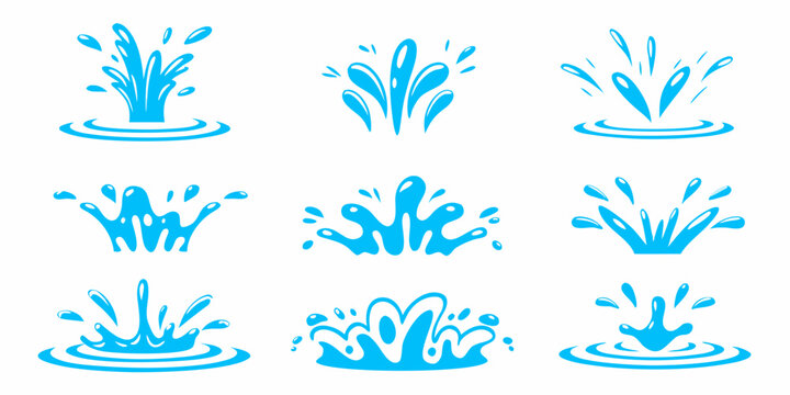 Water Splash Illustrations Blue Tones On White Background