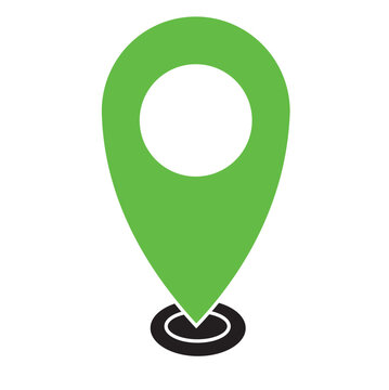 The location pin icon is green with a circle hole in the center, standing above the black target point symbol. This minimalist vector design represents a placemark, navigation point, or status "chP