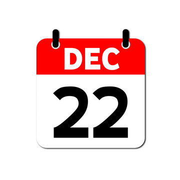 December 22th Daily Calendar Icon Vector - Flat Red and White Date Page Symbol for Business Schedules, Event Planning, Deadlines, and Time Management Apps