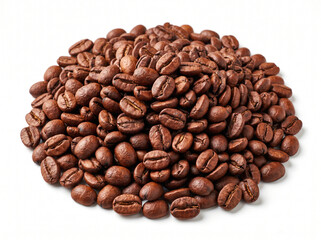 Obraz premium Pile of Roasted Coffee Beans on White Background