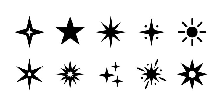 Sparkles, stars and bursts icons, twinkling stars. Sparkle Icons set. Twinkle stars celebration,  shine, glistering, burst, frame collection. Shine star icons. Vector  illustration transparent PNG.