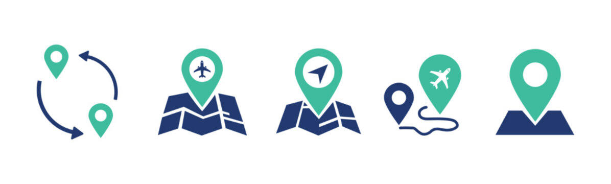 Route web icons in line style. Navigation, location, route map, pin,  collection. Vector illustration transparent PNG .
