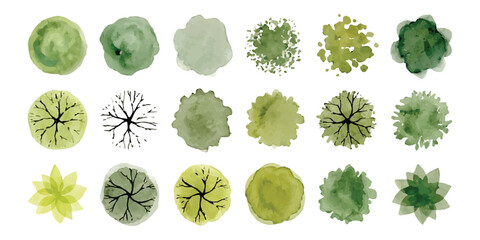 Set of green trees top view icons for landscape design architectural plans ©  creative  marlia