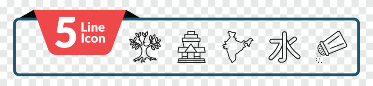 outline religion icons set - tree of life, wat phrakaew, confucianism, religious salt. editable vector for web and mobile ui