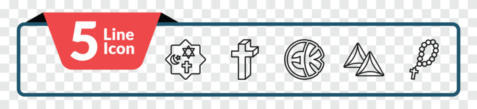 outline religion icons set - monotheism, cross, hamantaschen, rosary. editable vector for web and mobile ui