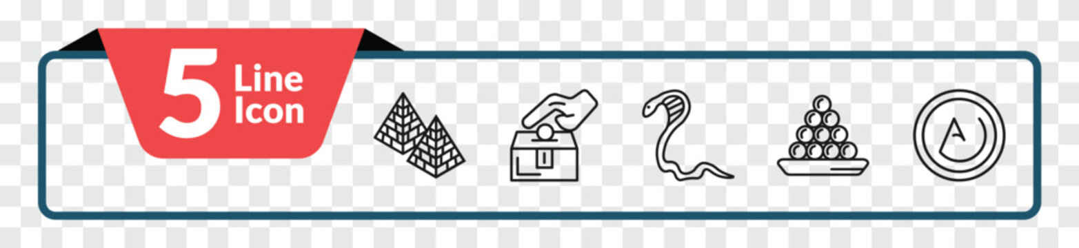 outline religion icons set - captives to egypt, sadaqah charity, laddu, asceticism. editable vector for web and mobile ui