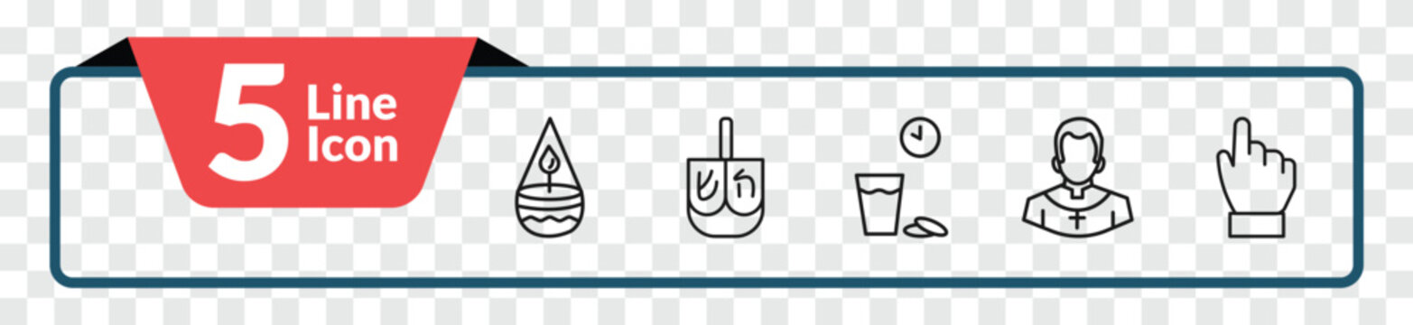 outline religion icons set - ner tamid, dreidel, priest, one god. editable vector for web and mobile ui