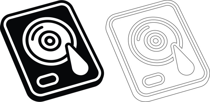 Hard drive storage device icons set with computer technology hardware illustration electronic information abstract computing