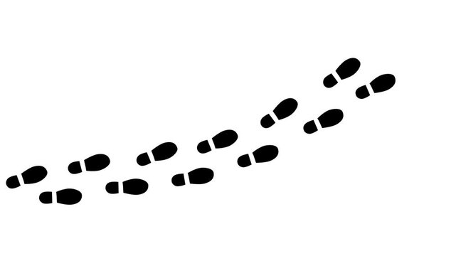 Human shoes Footstep walking on white background. footprints shoes, shoe prints marks feet animation. Step footprints path isolated. Motion graphics of way concept