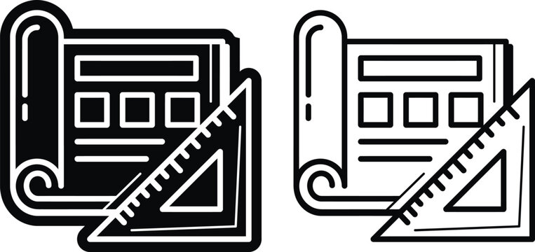 Blueprint and drafting triangle ruler icon set with blueprint architecture drafting engineering construction illustration architect triangle geometry