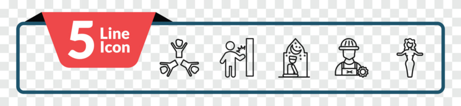 outline people icons set - succes team, knocking, technician, elegance. editable vector for web and mobile ui