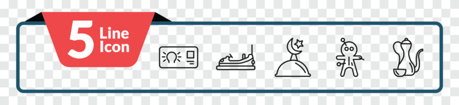 outline other icons set - idea business card, bump car, voodoo puppet, arabic jar. editable vector for web and mobile ui