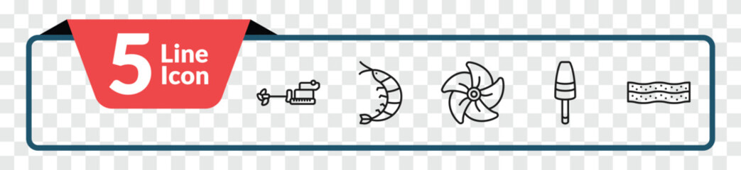 outline nautical icons set - ship engine, prawn facing left, buoys, salt water. editable vector for web and mobile ui © IconArt