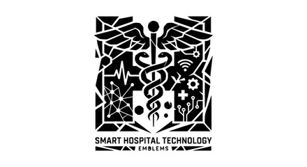 Fototapeta premium Smart Hospital Technology Emblems, Medical Caduceus, Healthcare Icons, Digital Innovation, Modern Medicine