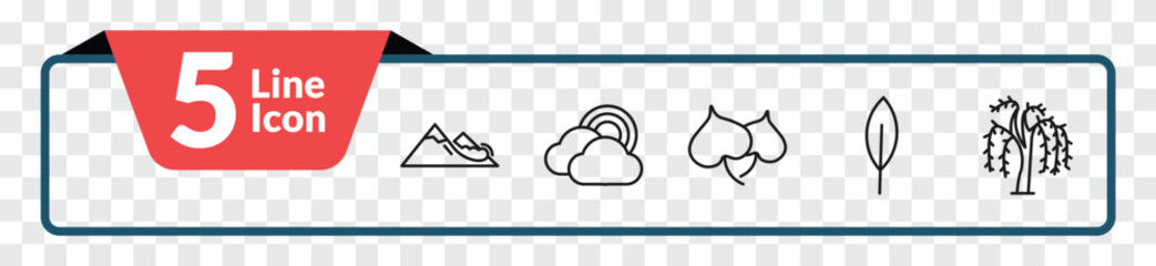 outline nature icons set - snowslide, rainbow behind a cloud, magnolia leaf, willow. editable vector for web and mobile ui © IconArt