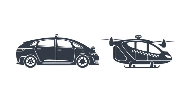 Futuristic Car and Flying Taxi Icons