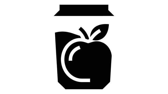 Apple jam jar glyph icon. Solid black vector illustration of a glass container with an apple design, representing fruit
