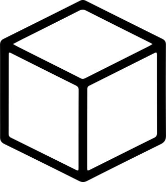 Black silhouette cube icon, geometric 3D shape design, minimalistic illustration, representing volume, structure, spatial visualization