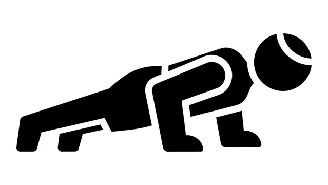 Vector illustration of a person performing a push-up exercise, represented as a simple black icon, ideal for fitness app