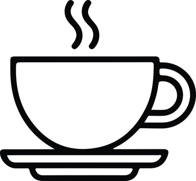 Black silhouette cup icon, saucer design, steam detail, minimalistic hot beverage illustration, representing coffee, tea, caf&eacute; culture, relaxation