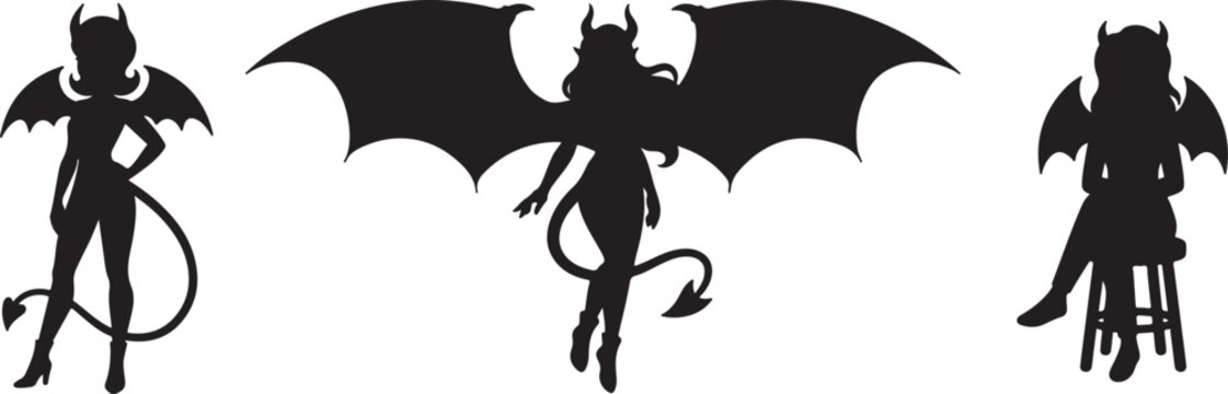 Cute Devil Girl Silhouette Icons for Halloween Branding Designs