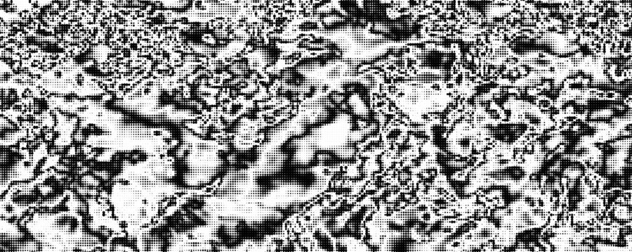 Dark grunge texture with scattered halftone dots and rough ink marks creating a distressed abstract background for projects