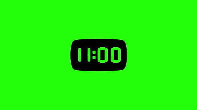 Professional 4K footage of an electronic digital clock watch display screen showing time numbers silhouette bouncing cleanly. Clean tech display web icon.