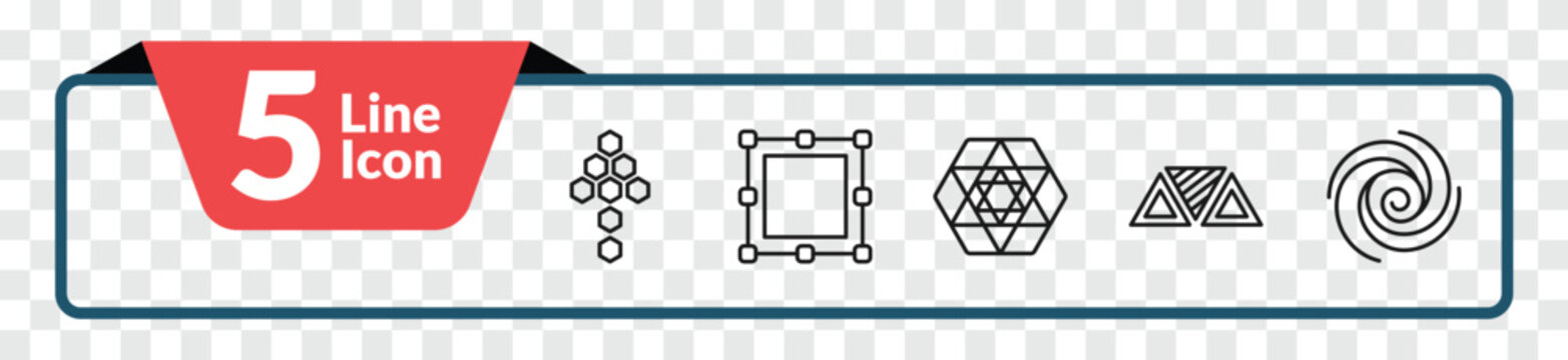 outline geometric figure icons set - polygonal arrow up, bounding box, triple triangle, spiral. editable vector for web and mobile ui