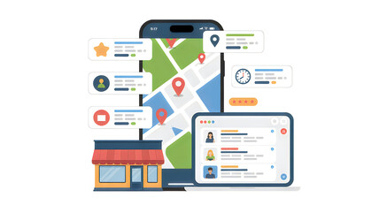 Fototapeta premium A professional infographic illustration of mobile devices and location based services technology