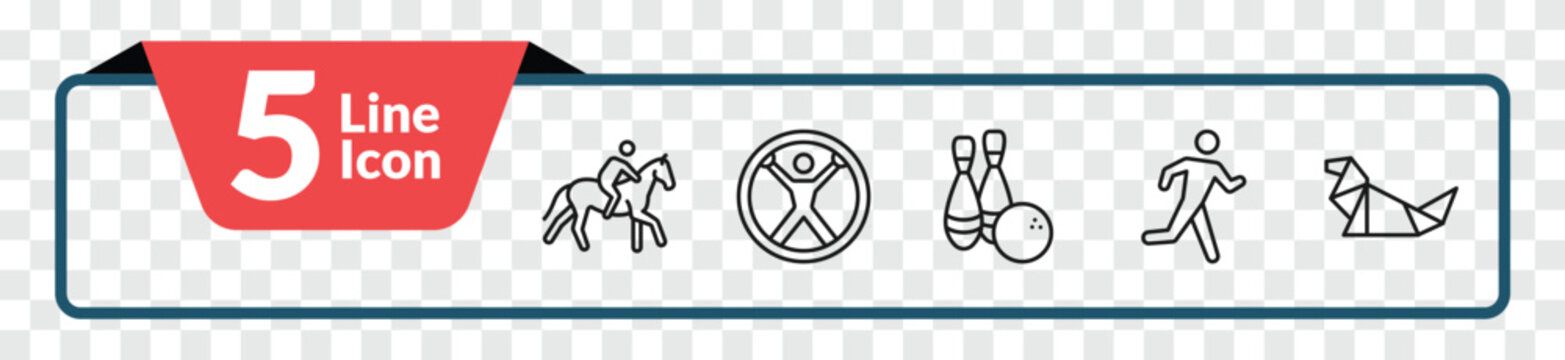 outline free time icons set - riding, zorbing, running man, origami. editable vector for web and mobile ui