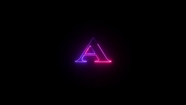 Neon capital letter alphabet A animation neon font letter A on black background .
