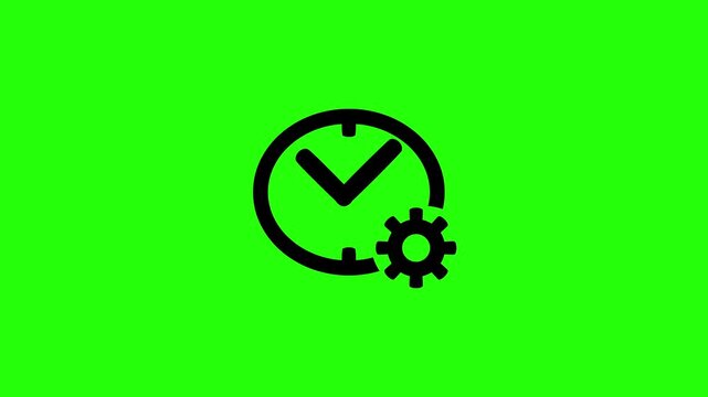 Clean 4K horizontal video of a mechanical time clock face joined with an engineering gear wheel silhouette bouncing. Universal process setting design asset.