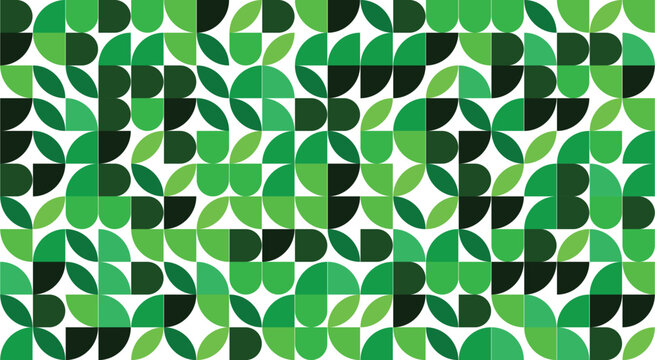 Abstract geometric pattern with green and dark green semicircles