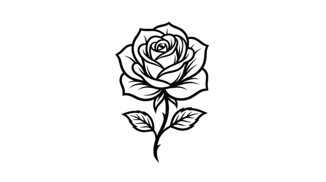 Black line art of a rose.