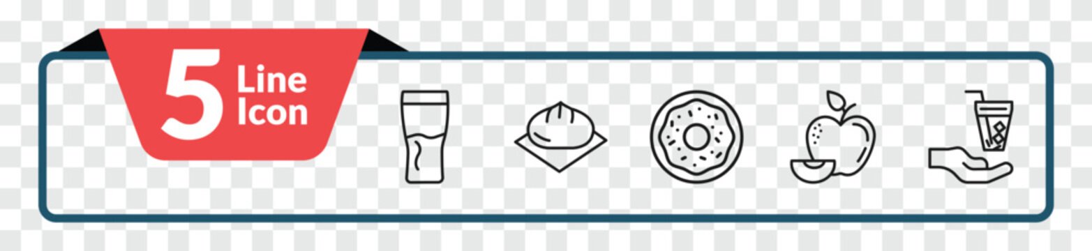outline food icons set - pint, wonton, leaf, drinking. editable vector for web and mobile ui