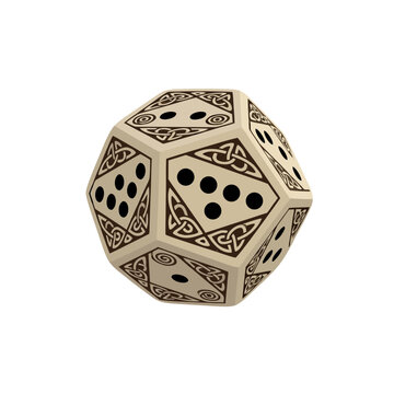 Ornamental Celtic Pattern 12 Sided Dice with Pips Vector