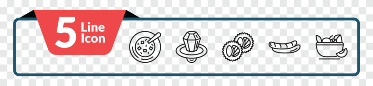 outline food icons set - winter melon soup, ring pop, sausages, vitamins. editable vector for web and mobile ui