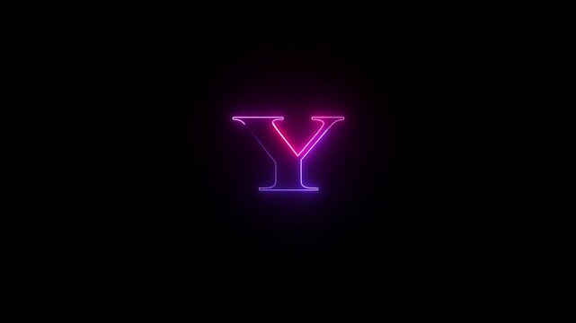 Neon capital letter alphabet Y animation neon font letter Y on black background .