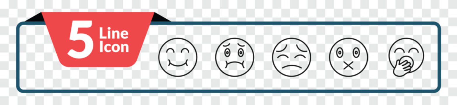 outline emoji icons set - smile emoji, nauseated emoji, muted yawning editable vector for web and mobile ui
