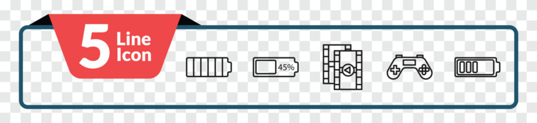 outline electronic stuff fill icons set - full battery, battery almost full, joypad, half battery. editable vector for web and mobile ui © IconArt