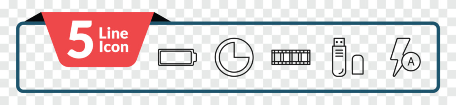 outline electronic stuff fill icons set - empty battery, three quarters, pen drive, auto flash. editable vector for web and mobile ui
