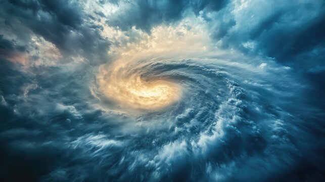 Dramatic Eye of a Powerful Hurricane Swirling in Clouds