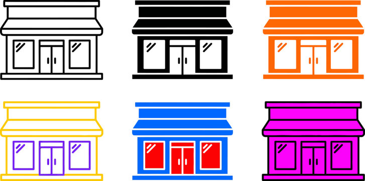Colorful shop fronts with awnings and windows and doors  various colors