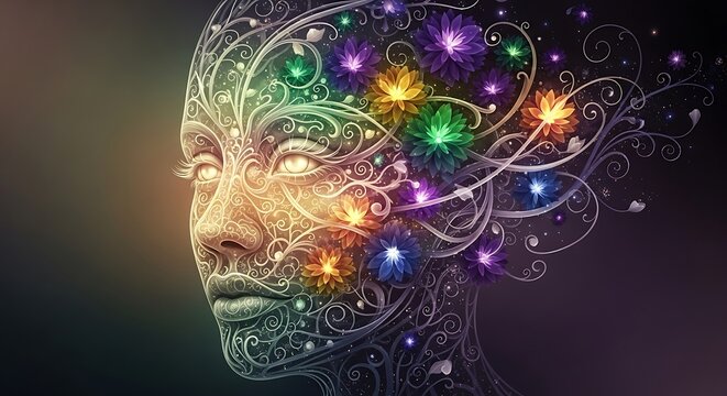 Abstract digital art of human brain with neural network.