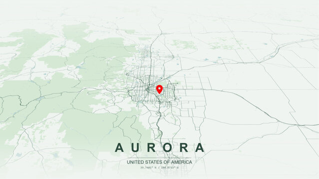 Modern minimalist vector map of Aurora, Colorado, USA. High-quality scalable illustration of Aurora city grid, Interstate 225 and Colfax Avenue highway axis for posters design.