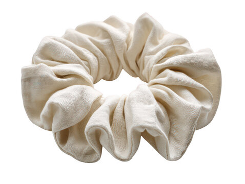 Soft cream velvet scrunchie accessory for hair isolated on transparent background