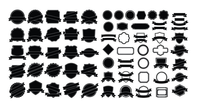 Black Ribbon And Badge Vector Illustrations On White Background badges